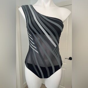 Gottex Black and Greys Swimsuitwith see through midriff